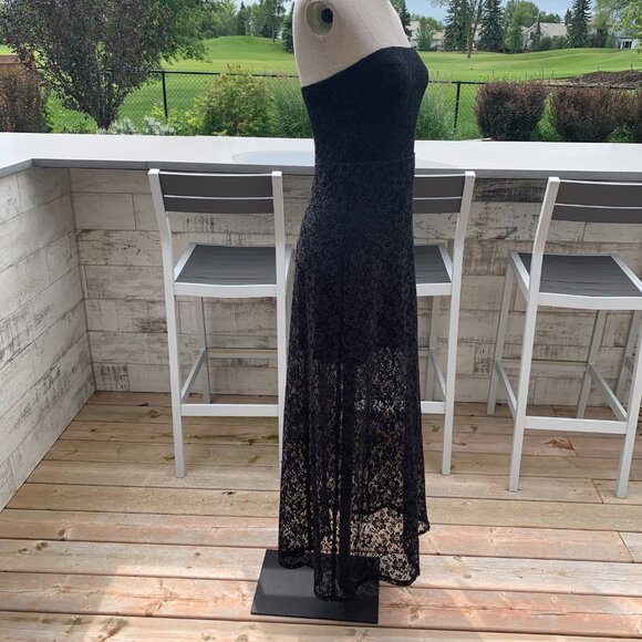 Vintage 90s Y2K B. Smart Black Sheer Lace Strapless Tube Top Maxi Dress - Picture 7 of 14